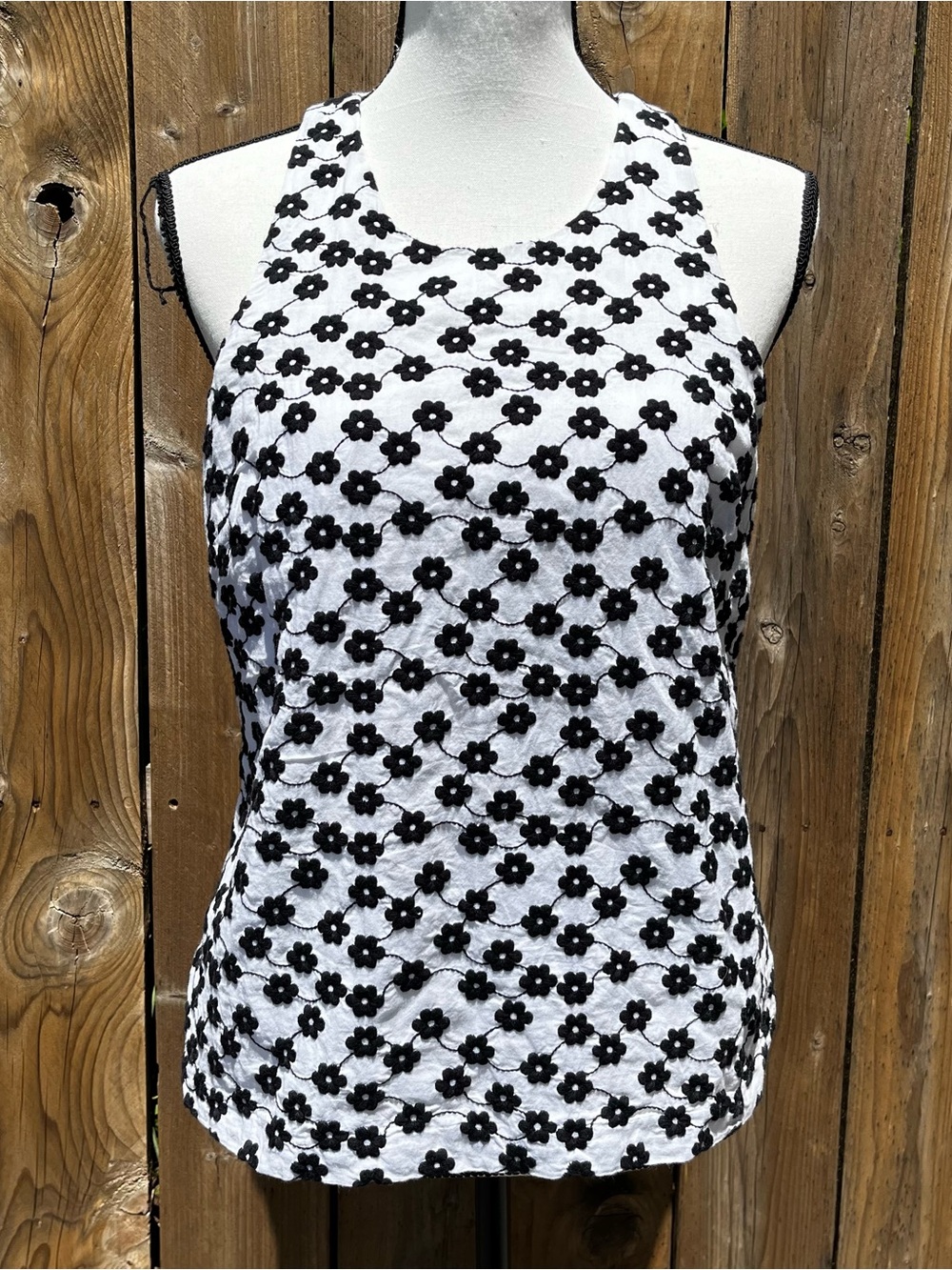 J. Crew 100% Cotton Black & White Floral Racerback Tank Accepting Offers!